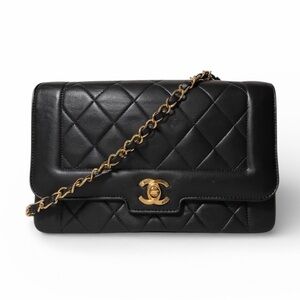Chanel Diana Flap Bag Black Quilted Lambskin Gold Hardware - Vintage